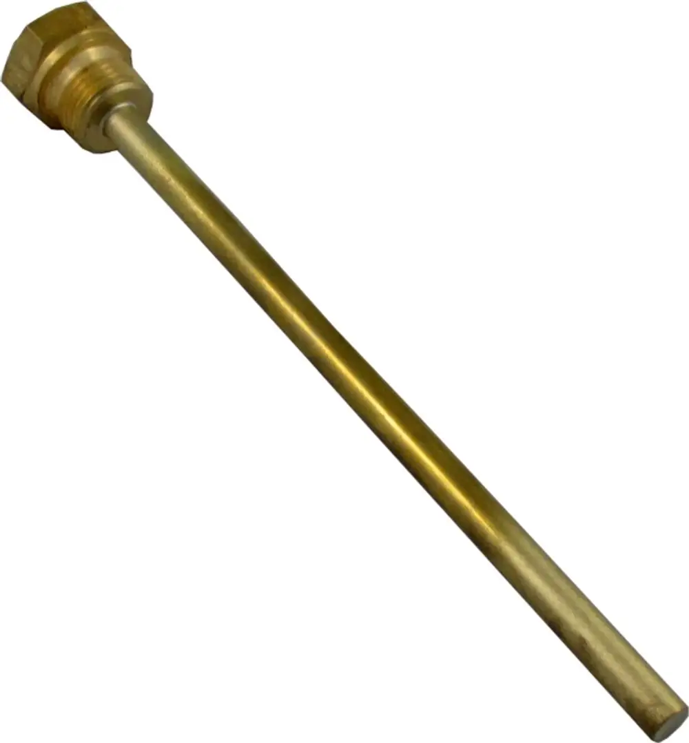 Messing-Tauchrohr mit gerader Form und gewindeartigem Ende, hergestellt von Wolf, geeignet für verschiedene Anwendungen in Heizsystemen.